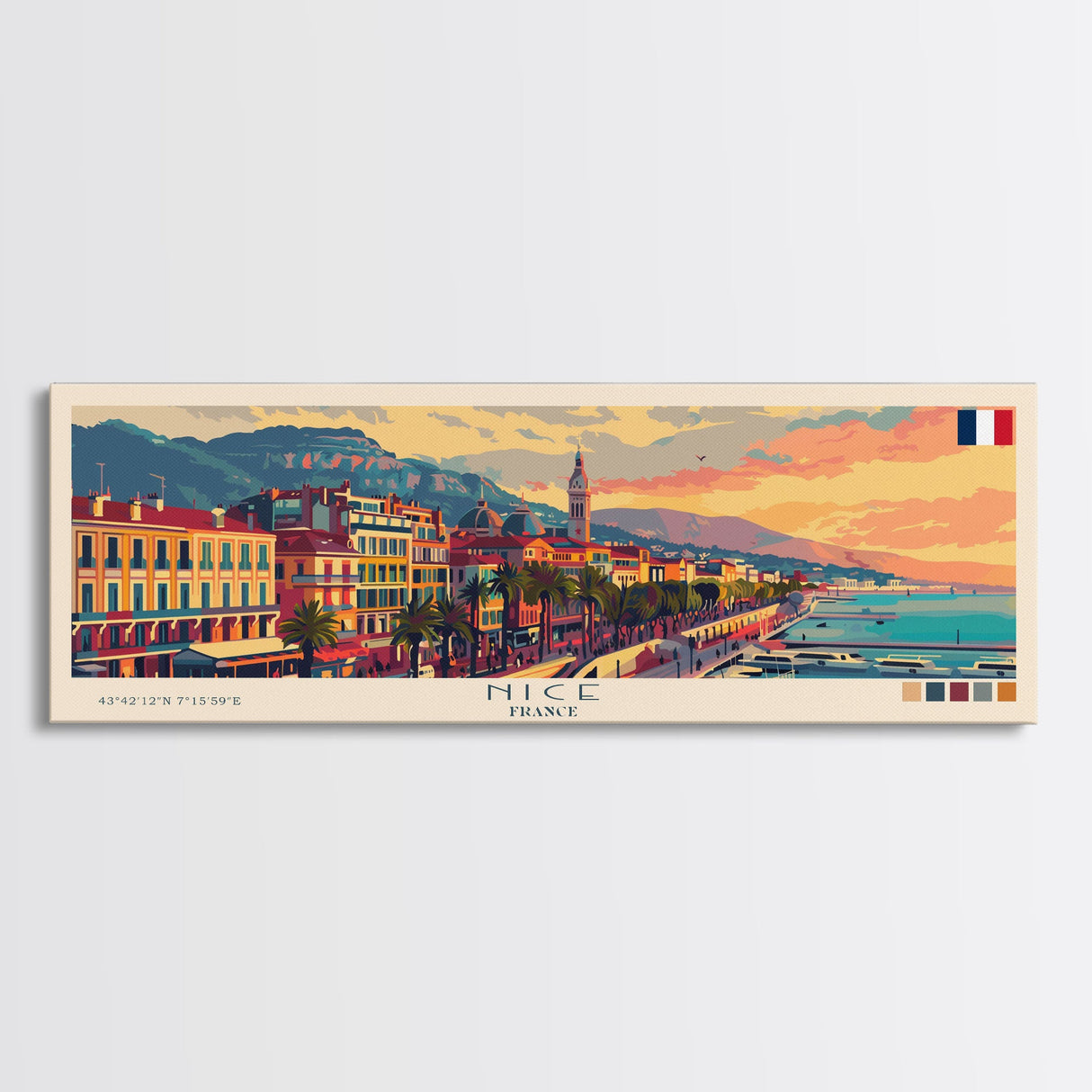 Nice France Travel Art, City Art, Framed Canvas Print or Metal Wall Art, Europe Travel Poster, Panoramic Wall Art, Extra Wide Wall Art