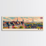 Norwich United Kingdom Panoramic Travel Poster, Framed Canvas Print or Metal Wall Art, Travel Art, Home Decor, Panoramic Painting, Midcentury Art