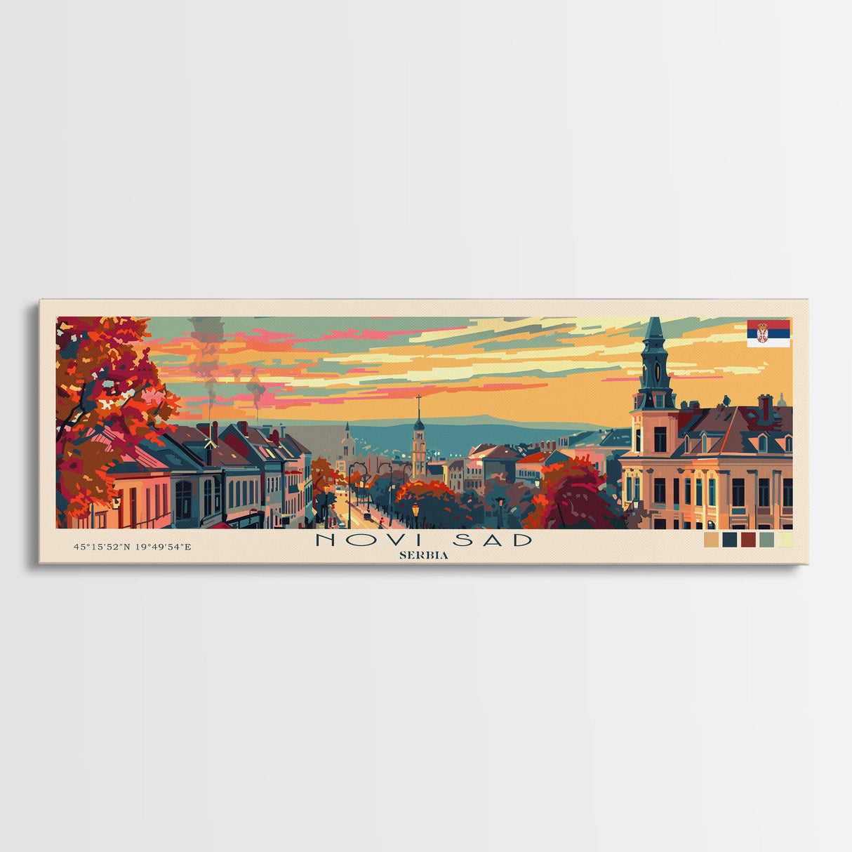 Novi Sad Serbia Travel Art, City Art, Framed Canvas Print or Metal Wall Art, Europe Travel Poster, Panoramic Wall Art, Extra Wide Wall Art