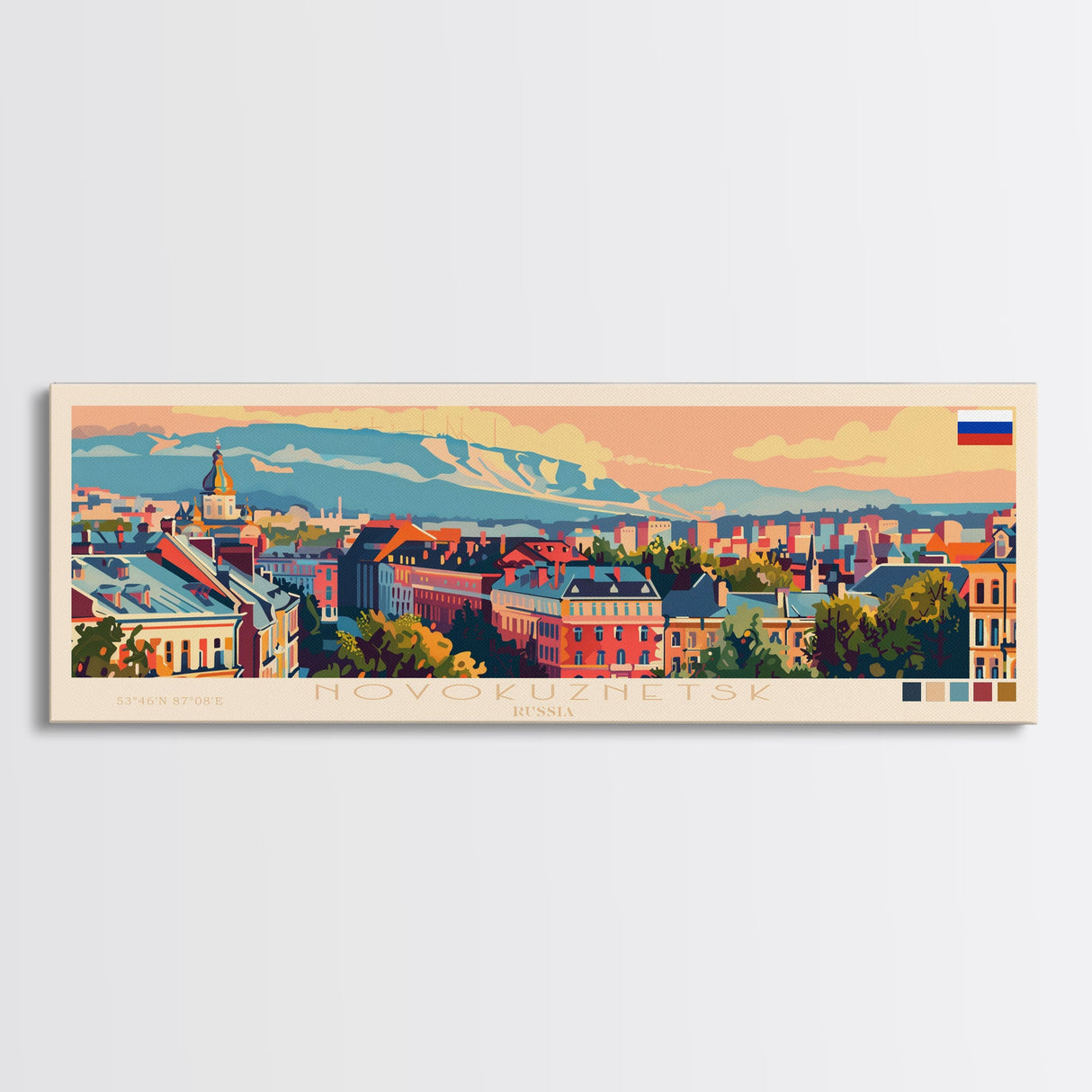 Novokuznetsk Russia Panoramic Travel Poster, Framed Canvas Print or Metal Wall Art, Travel Art, Home Decor, Panoramic Painting, Midcentury Art