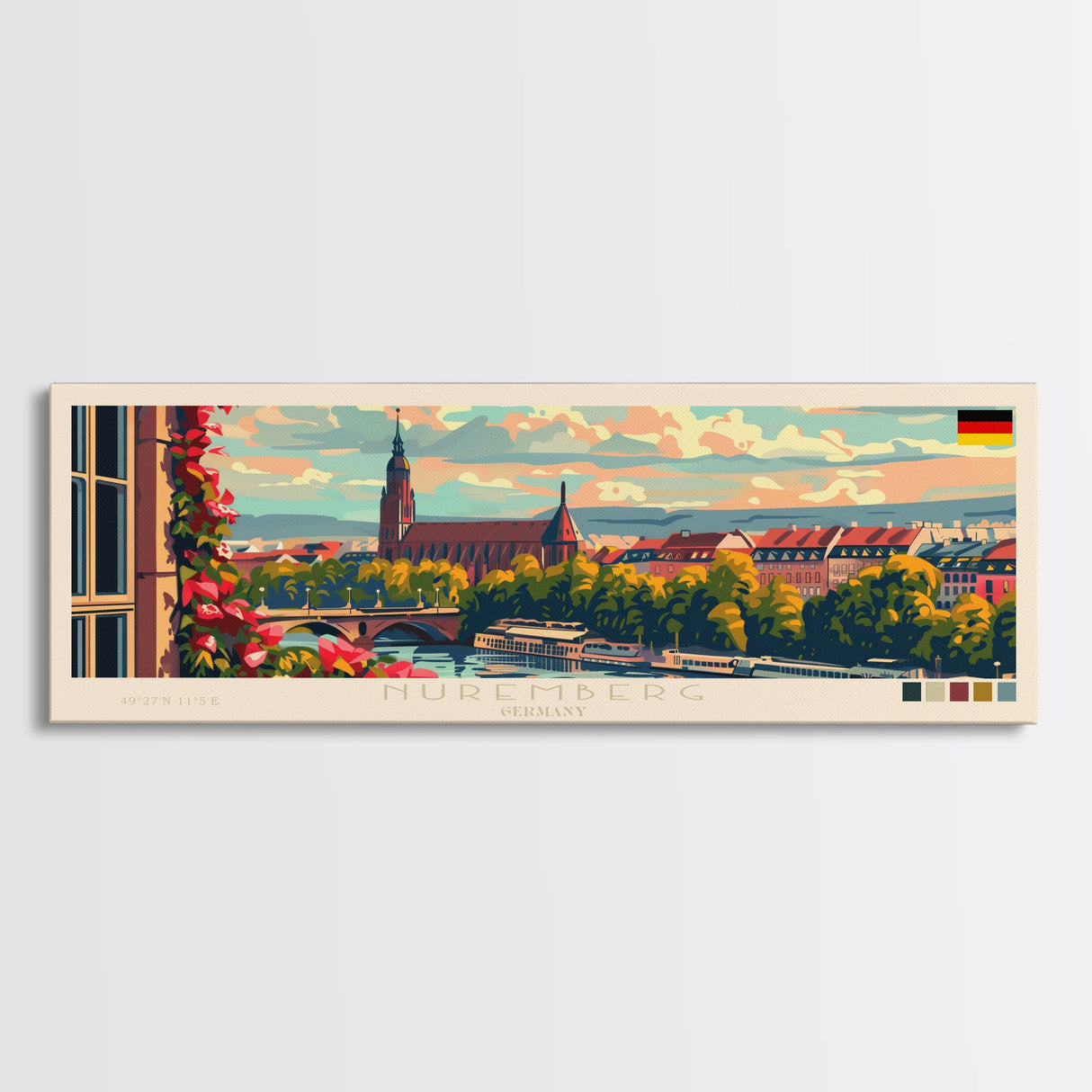 Nuremberg Germany Travel Art, City Art, Framed Canvas Print or Metal Wall Art, Europe Travel Poster, Panoramic Wall Art, Extra Wide Wall Art