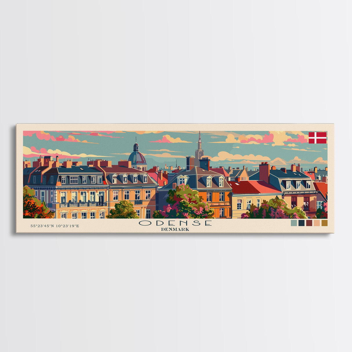 Odense Denmark Wall Art, Panoramic Travel Poster, Panoramic Framed Canvas Print, City Wall Art, Wall Hanging Home Decor, Travel Art