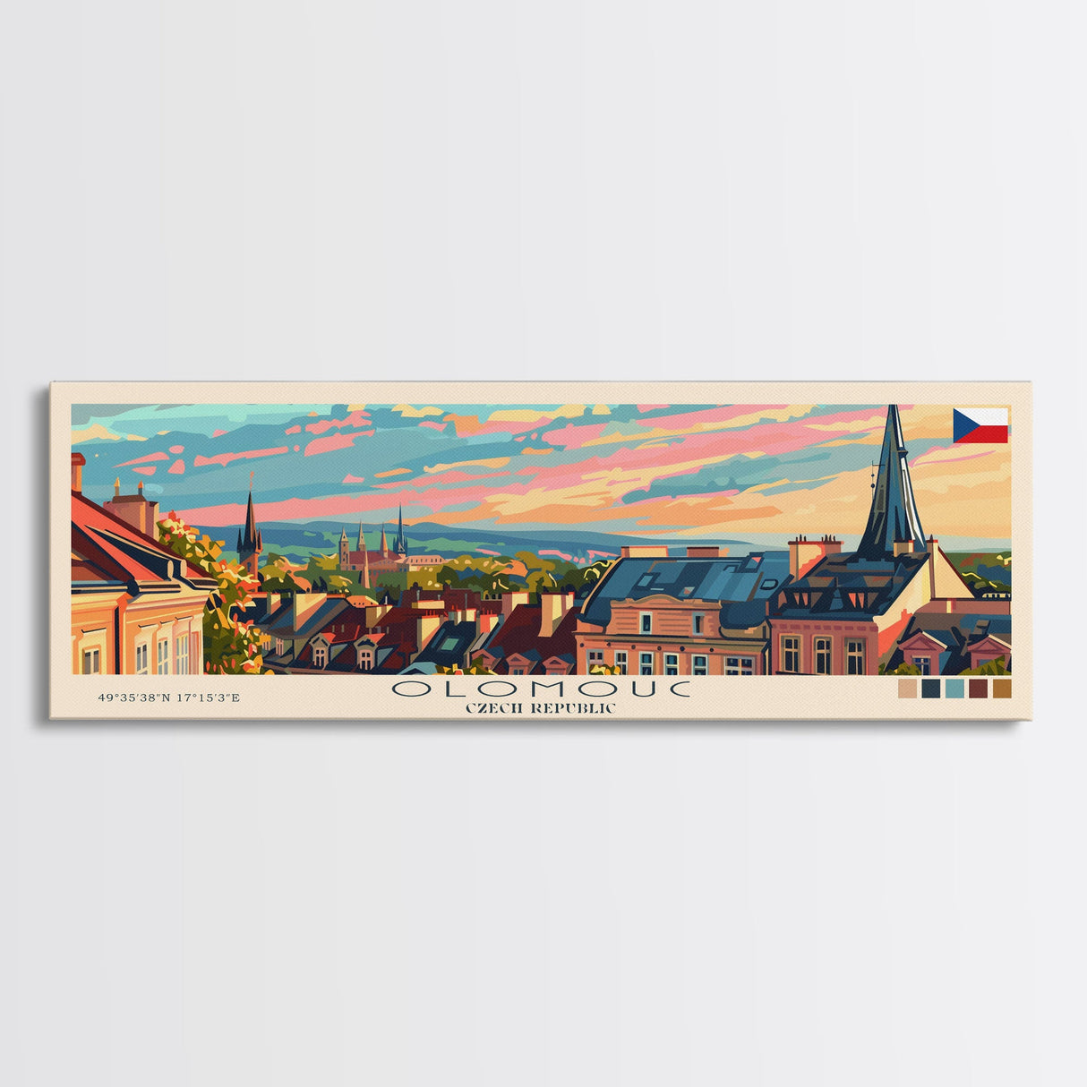 Olomouc Czech Republic Travel Art, City Art, Framed Canvas Print or Metal Wall Art, Europe Travel Poster, Panoramic Wall Art, Extra Wide Wall Art