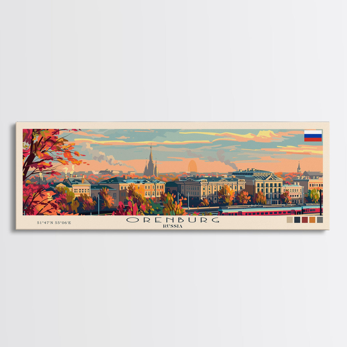 Orenburg Russia Panoramic Travel Poster, Framed Canvas Print or Metal Wall Art, Travel Art, Home Decor, Panoramic Painting, Midcentury Art