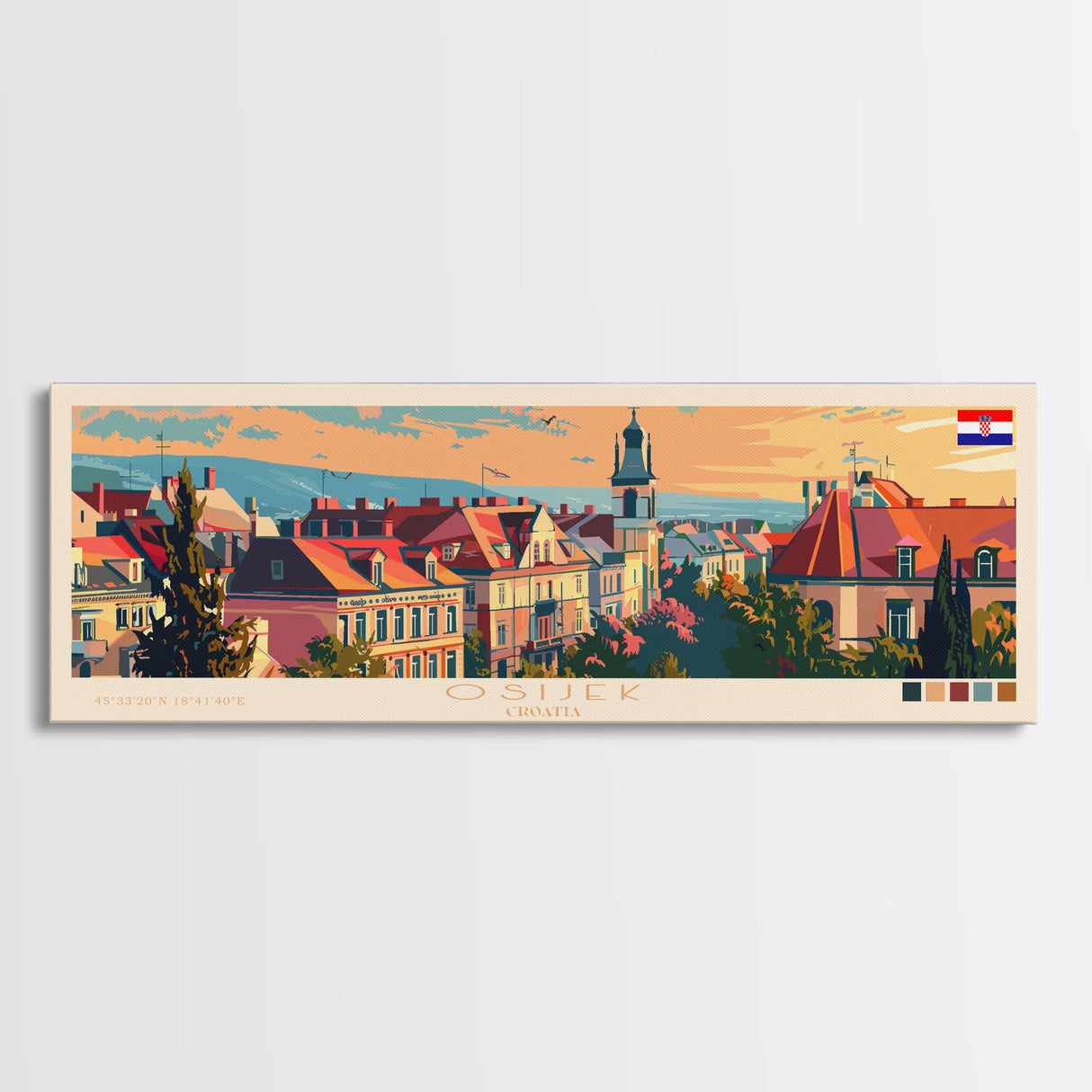 Osijek Croatia Travel Print Wall Art, Panoramic City Art, Travel Art, Wall Decor, Vacation Gift, Framed Canvas Print Or Metal Art