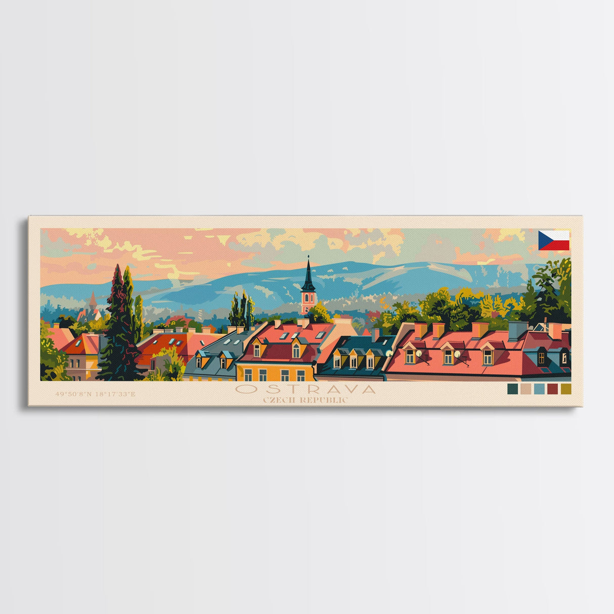 Ostrava Czech Republic Wall Art, Panoramic Travel Poster, Panoramic Framed Canvas Print, City Wall Art, Wall Hanging Home Decor, Travel Art