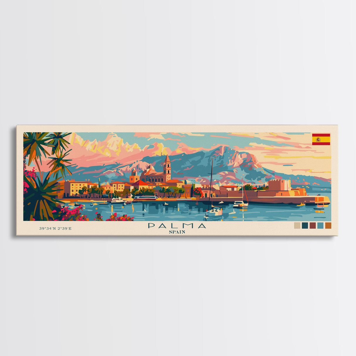 Palma Spain Travel Art, City Art, Framed Canvas Print or Metal Wall Art, Europe Travel Poster, Panoramic Wall Art, Extra Wide Wall Art