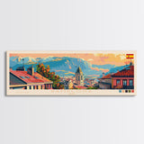 Pamplona Spain Panoramic Travel Poster, Framed Canvas Print or Metal Wall Art, Travel Art, Home Decor, Panoramic Painting, Midcentury Art