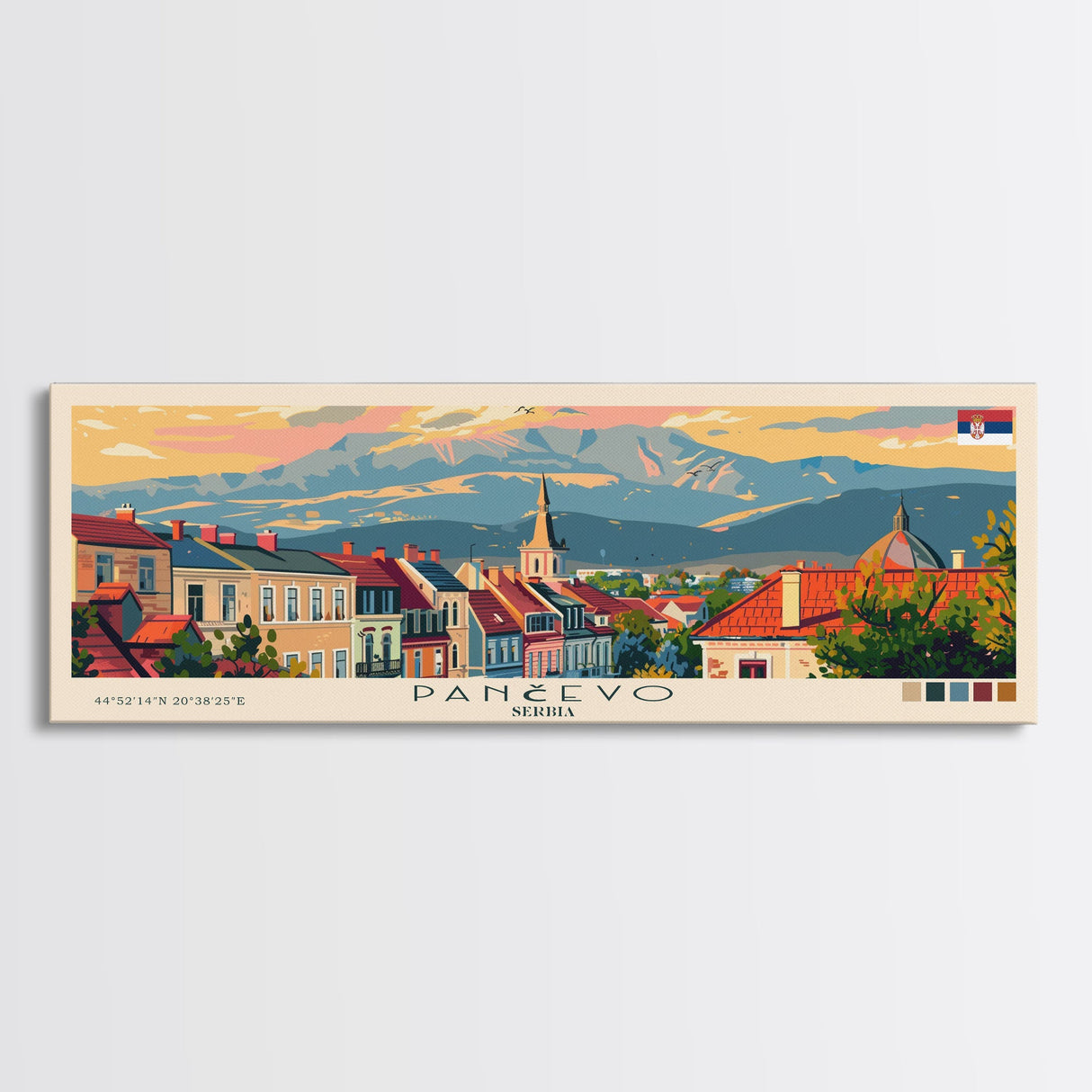 Pančevo Serbia Wall Art, Panoramic Travel Poster, Panoramic Framed Canvas Print, City Wall Art, Wall Hanging Home Decor, Travel Art