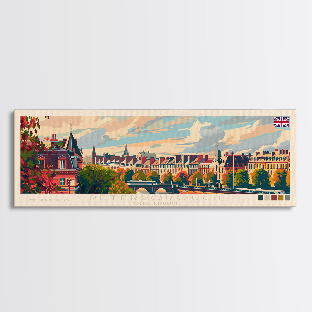 Peterborough United Kingdom Wall Art, Panoramic Travel Poster, Panoramic Framed Canvas Print, City Wall Art, Wall Hanging Home Decor, Travel Art