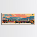 Piteti Romania Panoramic Travel Poster, Framed Canvas Print or Metal Wall Art, Travel Art, Home Decor, Panoramic Painting, Midcentury Art