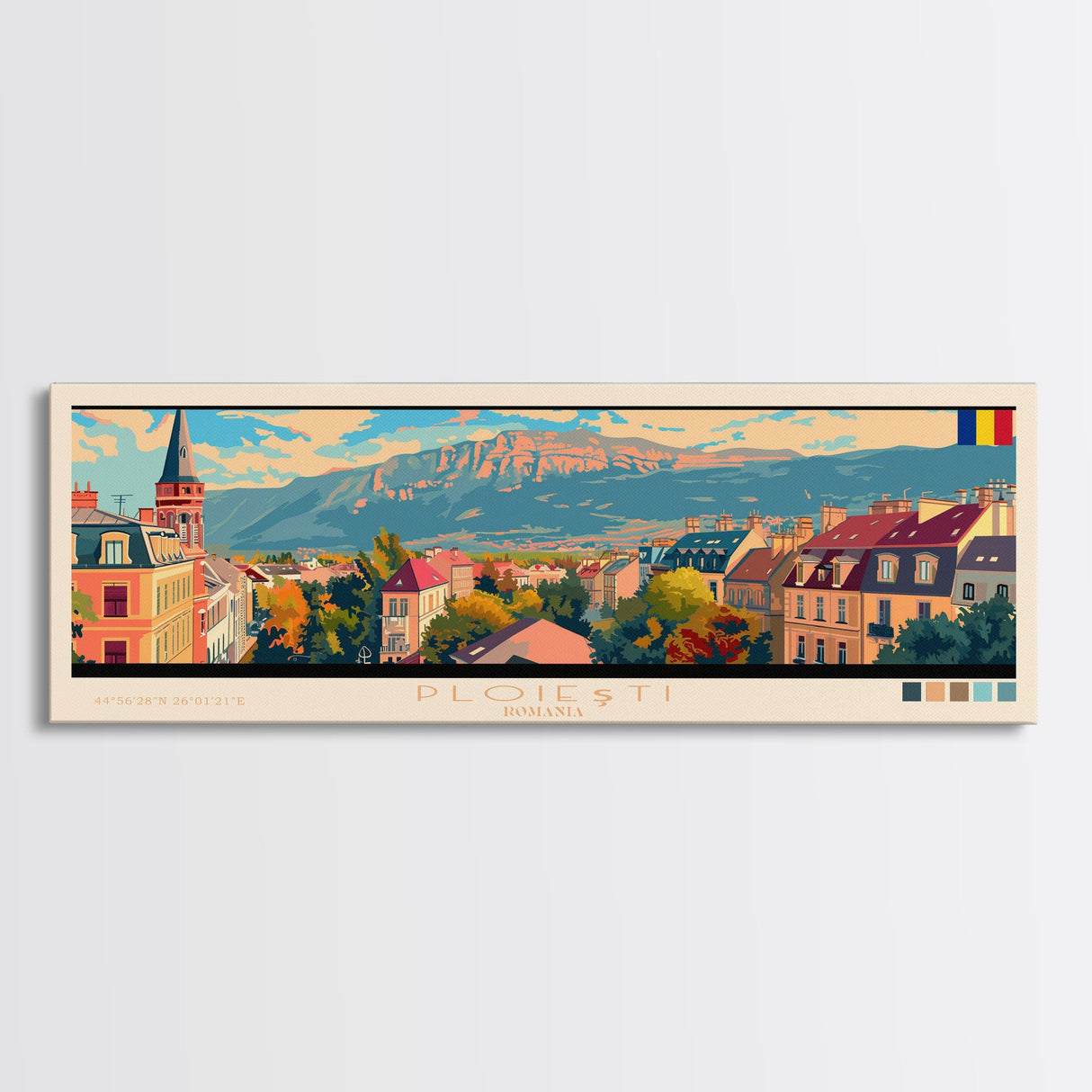 Ploiesti Romania Travel Print Wall Art, Panoramic City Art, Travel Art, Wall Decor, Vacation Gift, Framed Canvas Print Or Metal Art