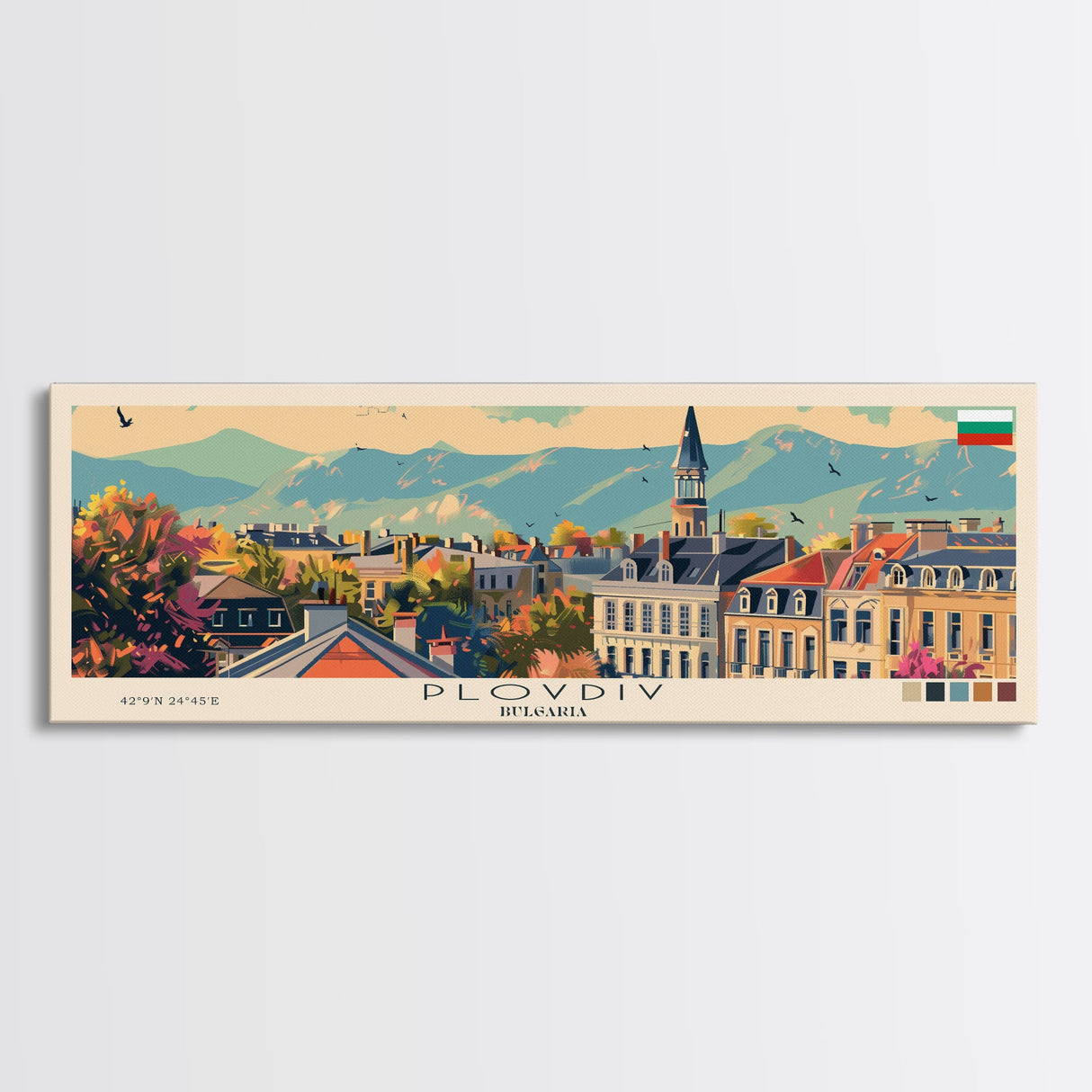 Plovdiv Bulgaria Travel Art, City Art, Framed Canvas Print or Metal Wall Art, Europe Travel Poster, Panoramic Wall Art, Extra Wide Wall Art