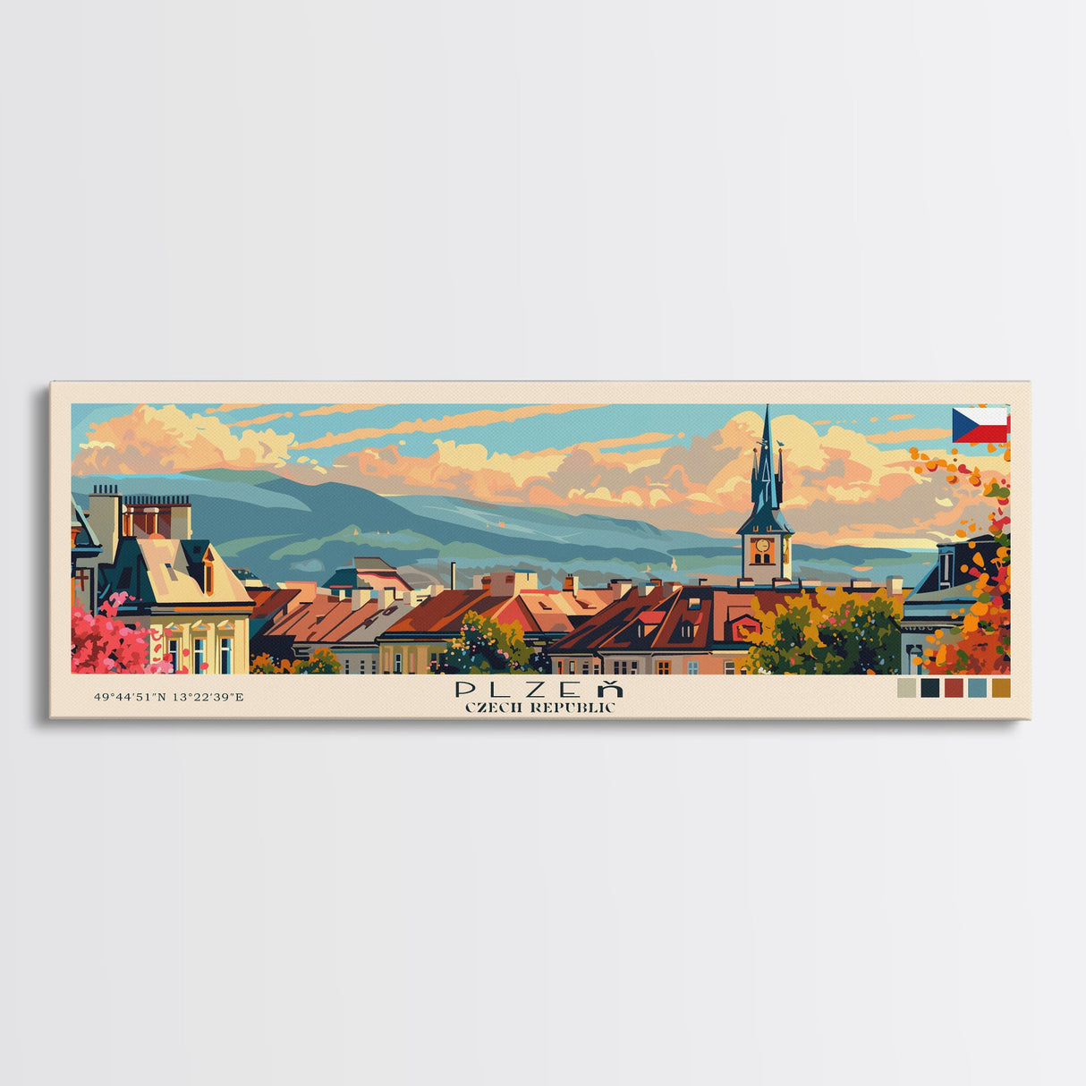 Plzen Czech Republic Wall Art, Panoramic Travel Poster, Panoramic Framed Canvas Print, City Wall Art, Wall Hanging Home Decor, Travel Art