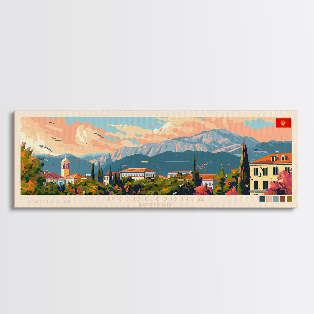 Podgorica Montenegro Travel Art, City Art, Framed Canvas Print or Metal Wall Art, Europe Travel Poster, Panoramic Wall Art, Extra Wide Wall Art