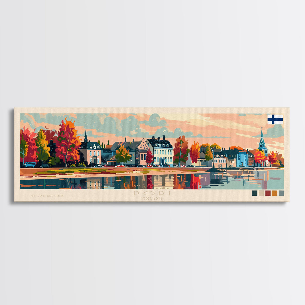 Pori Finland Travel Art, City Art, Framed Canvas Print or Metal Wall Art, Europe Travel Poster, Panoramic Wall Art, Extra Wide Wall Art