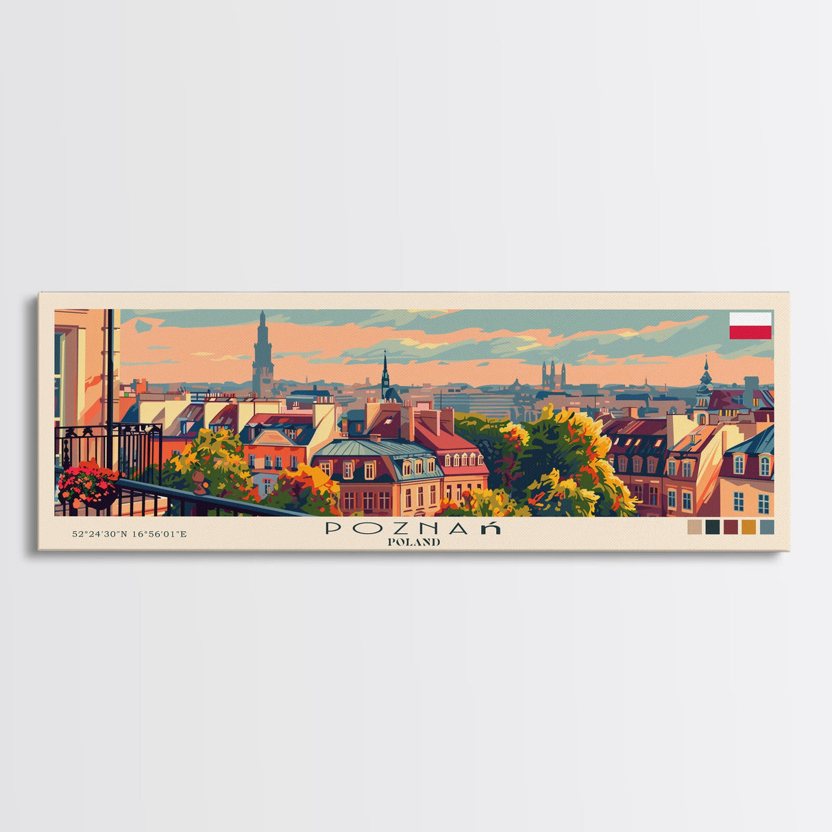 Pozna Poland Travel Art, City Art, Framed Canvas Print or Metal Wall Art, Europe Travel Poster, Panoramic Wall Art, Extra Wide Wall Art