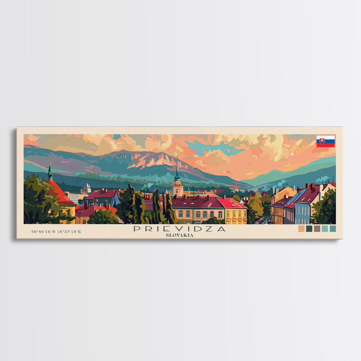 Prievidza Slovakia Travel Print Wall Art, Panoramic City Art, Travel Art, Wall Decor, Vacation Gift, Framed Canvas Print Or Metal Art