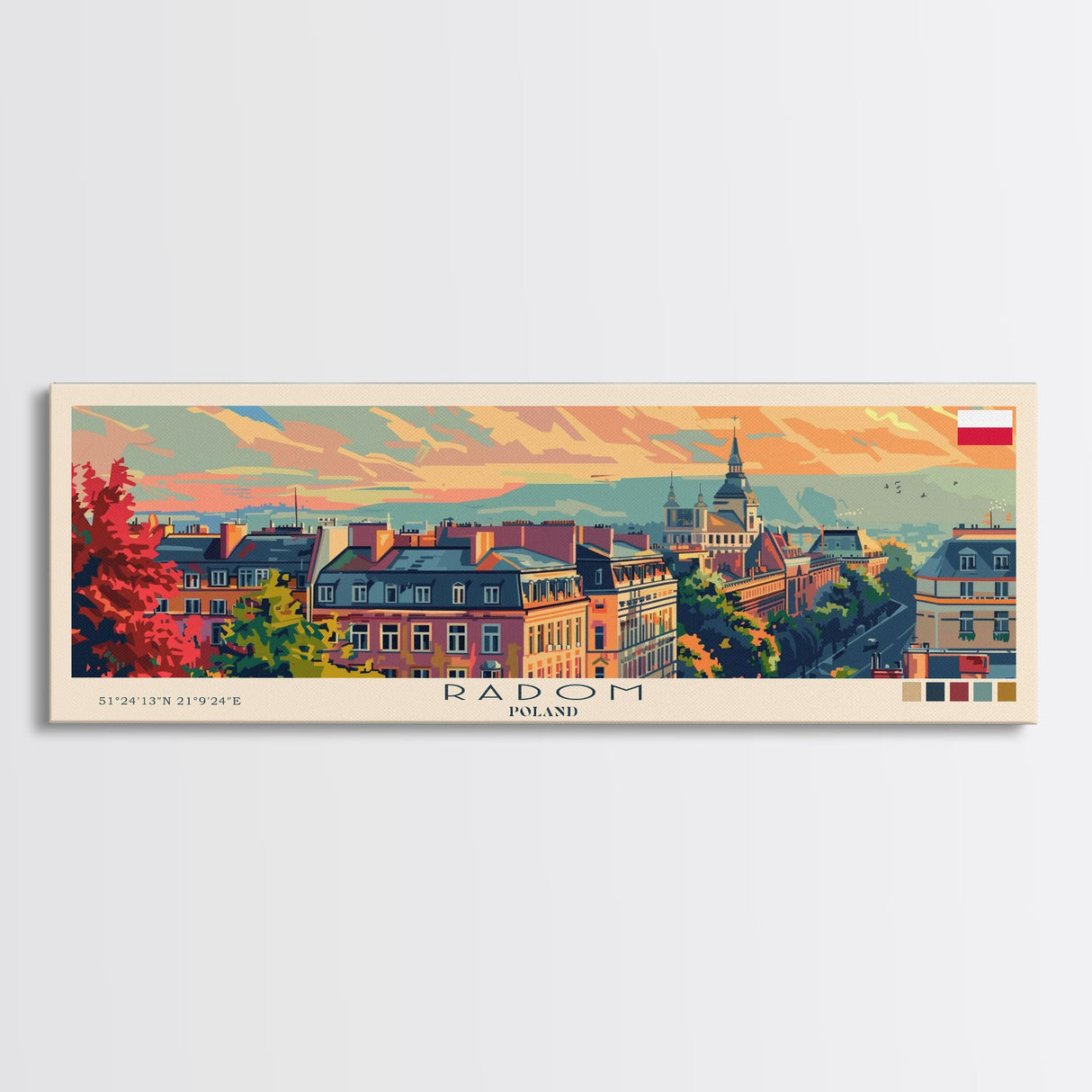 Radom Poland Travel Print Wall Art, Panoramic City Art, Travel Art, Wall Decor, Vacation Gift, Framed Canvas Print Or Metal Art