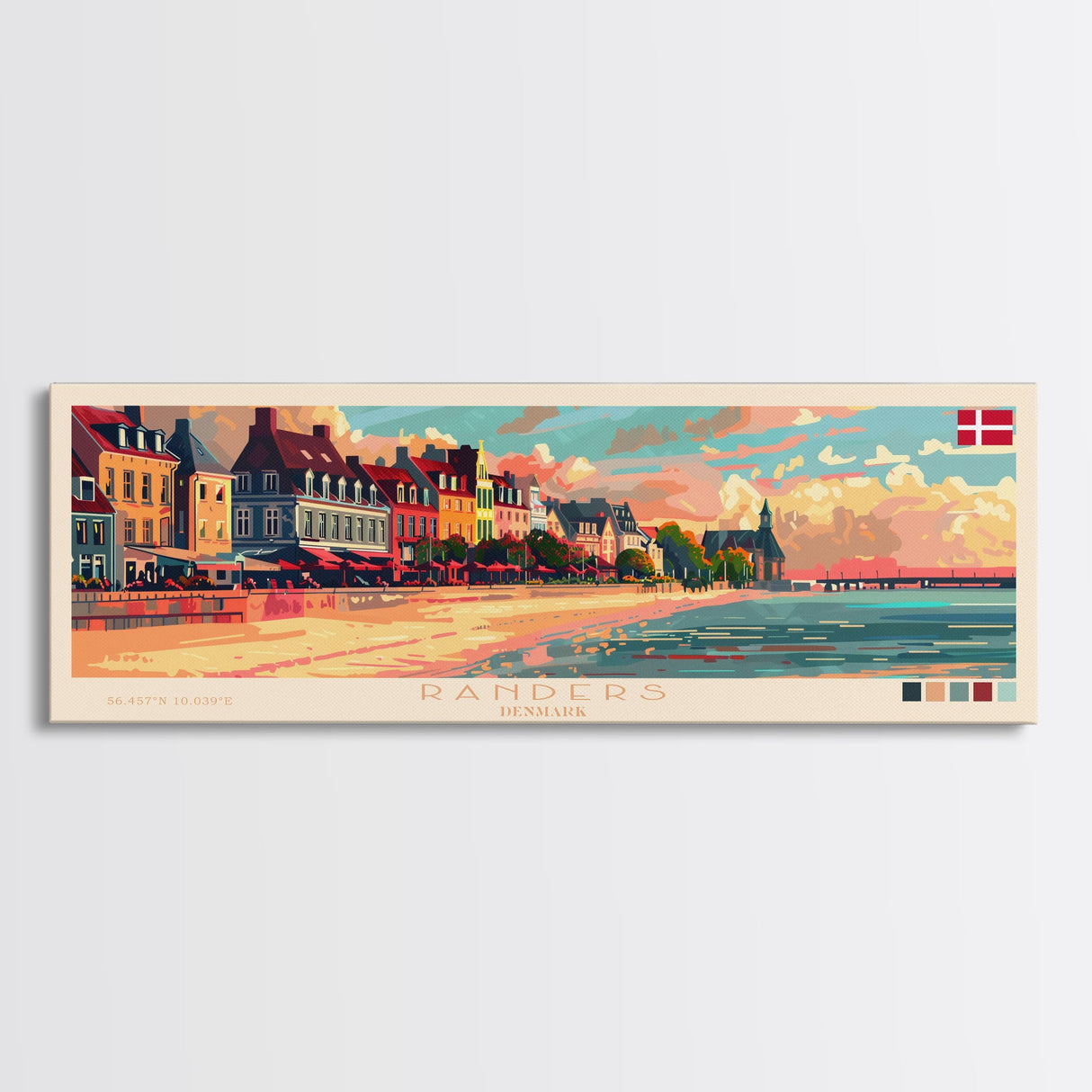 Randers Denmark Travel Art, City Art, Framed Canvas Print or Metal Wall Art, Europe Travel Poster, Panoramic Wall Art, Extra Wide Wall Art