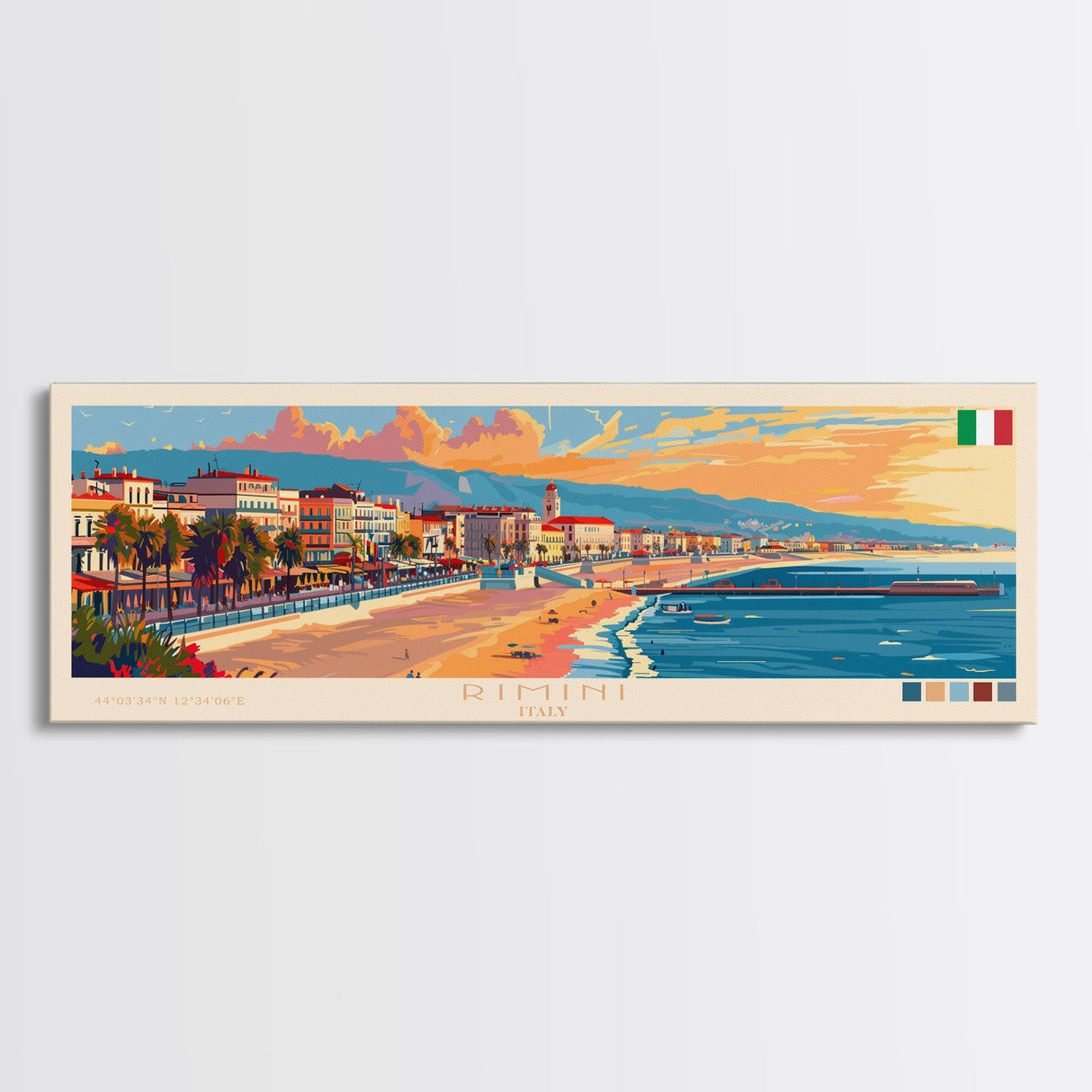 Rimini Italy Travel Art, City Art, Framed Canvas Print or Metal Wall Art, Europe Travel Poster, Panoramic Wall Art, Extra Wide Wall Art