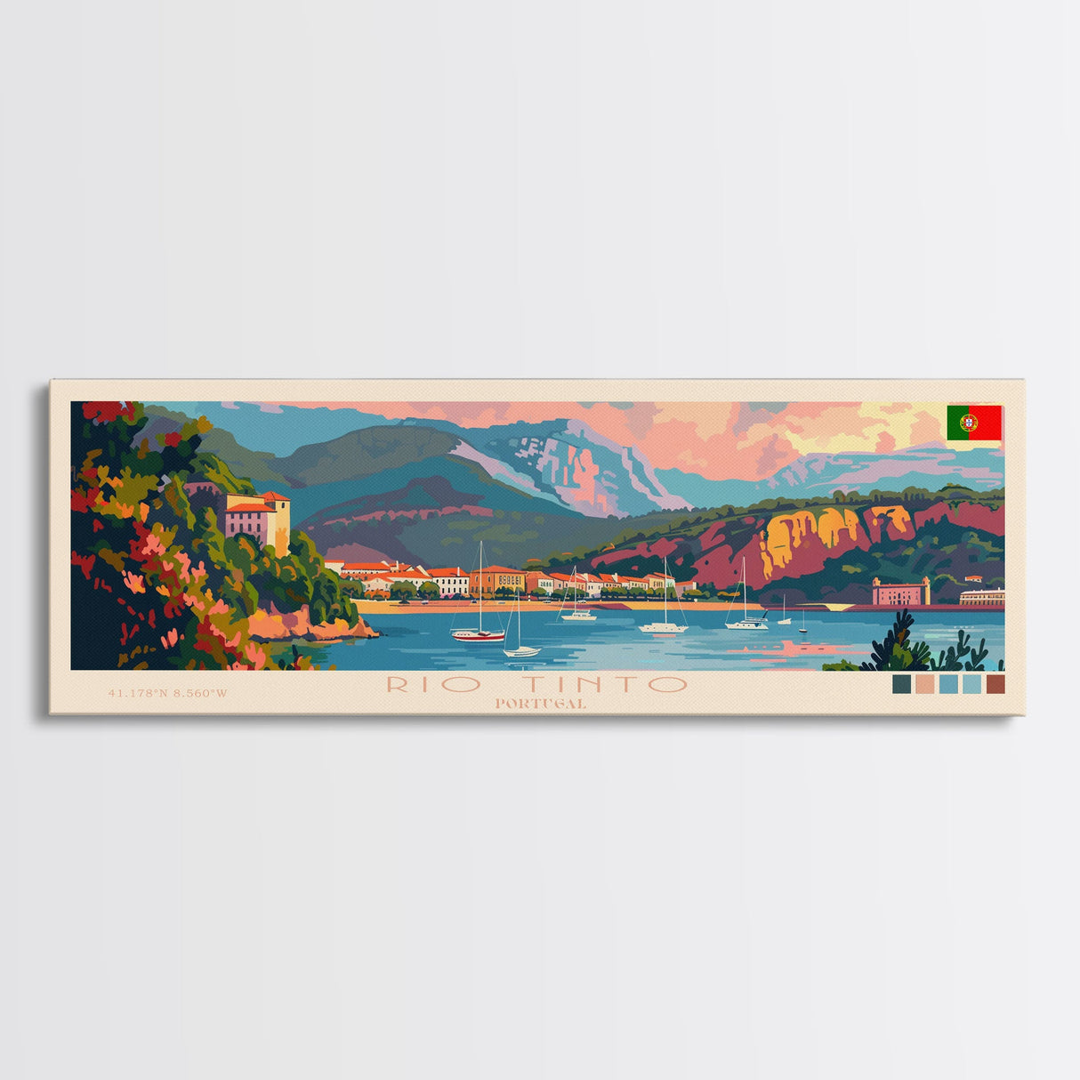 Rio Tinto Panoramic Travel Poster, Framed Canvas Print or Metal Wall Art, Travel Art, Home Decor, Panoramic Painting, Midcentury Art