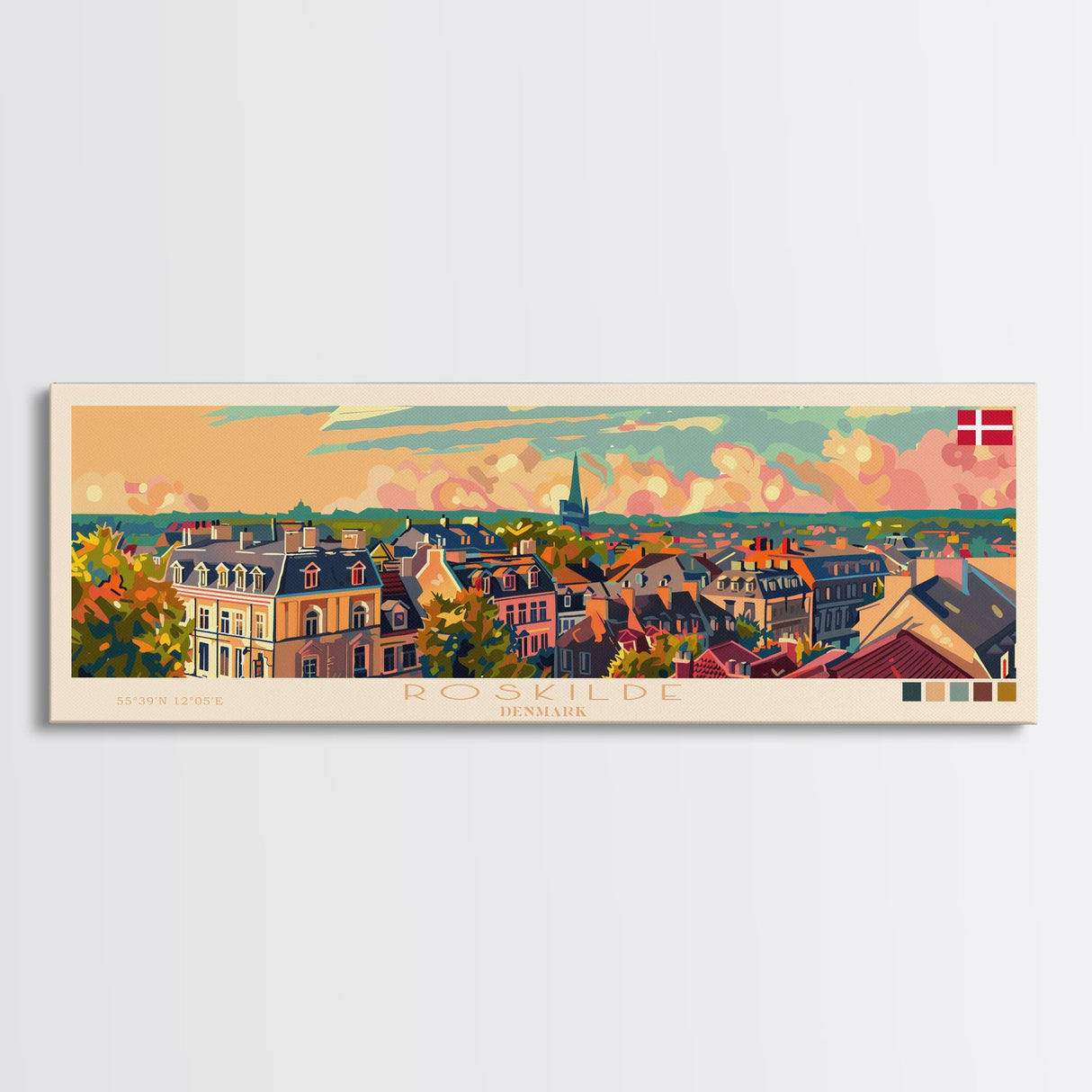 Roskilde Denmark Travel Art, City Art, Framed Canvas Print or Metal Wall Art, Europe Travel Poster, Panoramic Wall Art, Extra Wide Wall Art