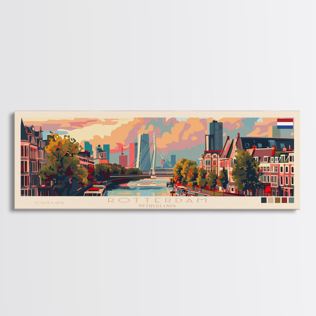 Rotterdam Netherlands Wall Art, Panoramic Travel Poster, Panoramic Framed Canvas Print, City Wall Art, Wall Hanging Home Decor, Travel Art