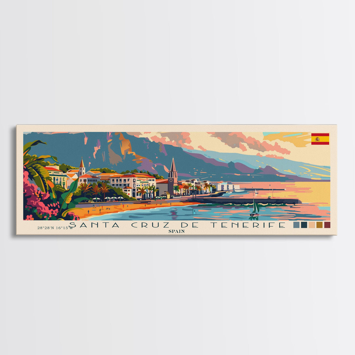 Santa Cruz Tenerife Spain Wall Art, Panoramic Travel Poster, Panoramic Framed Canvas Print, City Wall Art, Wall Hanging Home Decor, Travel Art