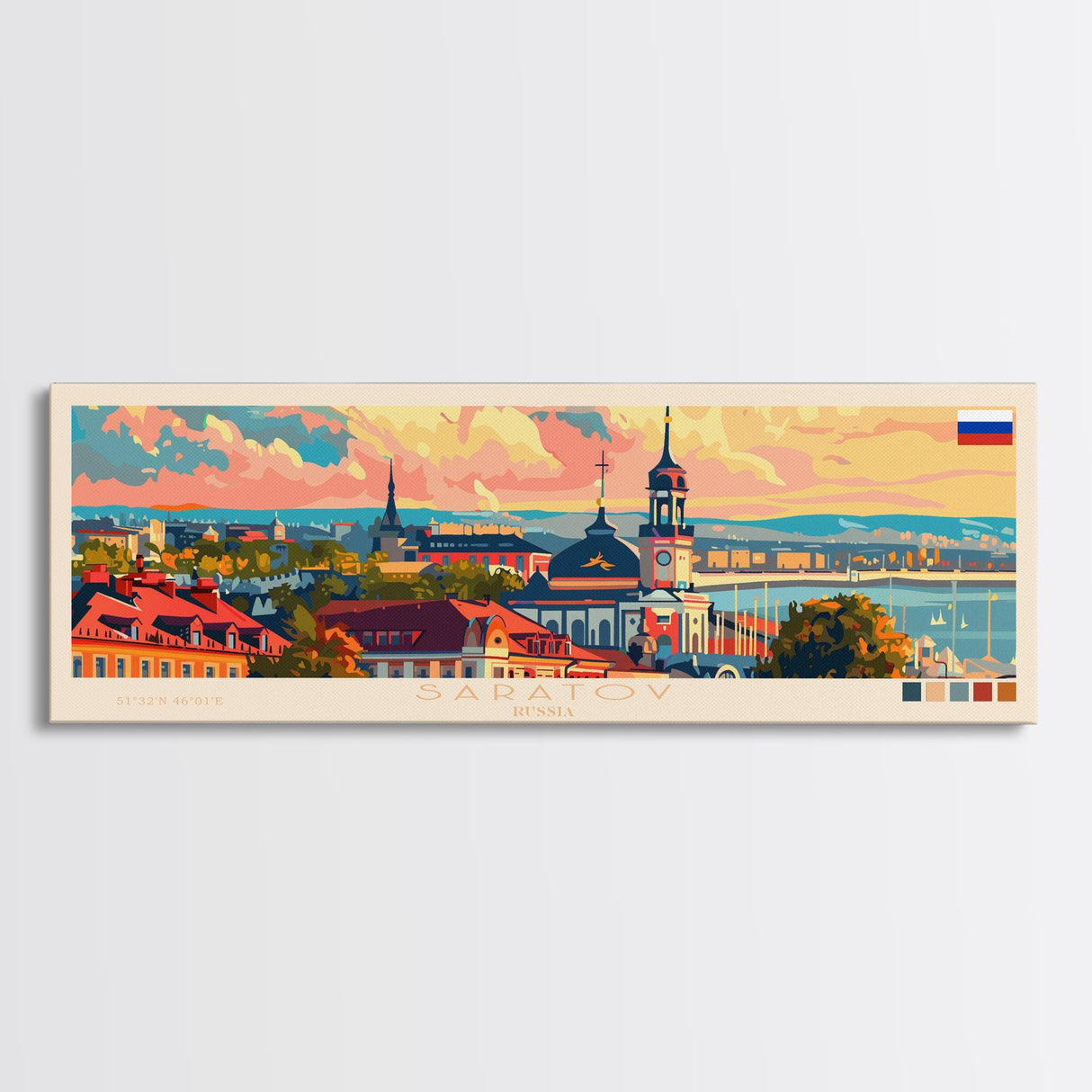 Saratov Russia Wall Art, Panoramic Travel Poster, Panoramic Framed Canvas Print, City Wall Art, Wall Hanging Home Decor, Travel Art