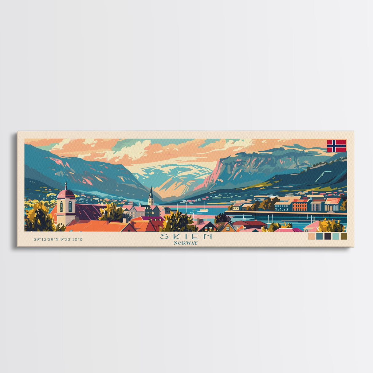 Skien Norway Travel Art, City Art, Framed Canvas Print or Metal Wall Art, Europe Travel Poster, Panoramic Wall Art, Extra Wide Wall Art