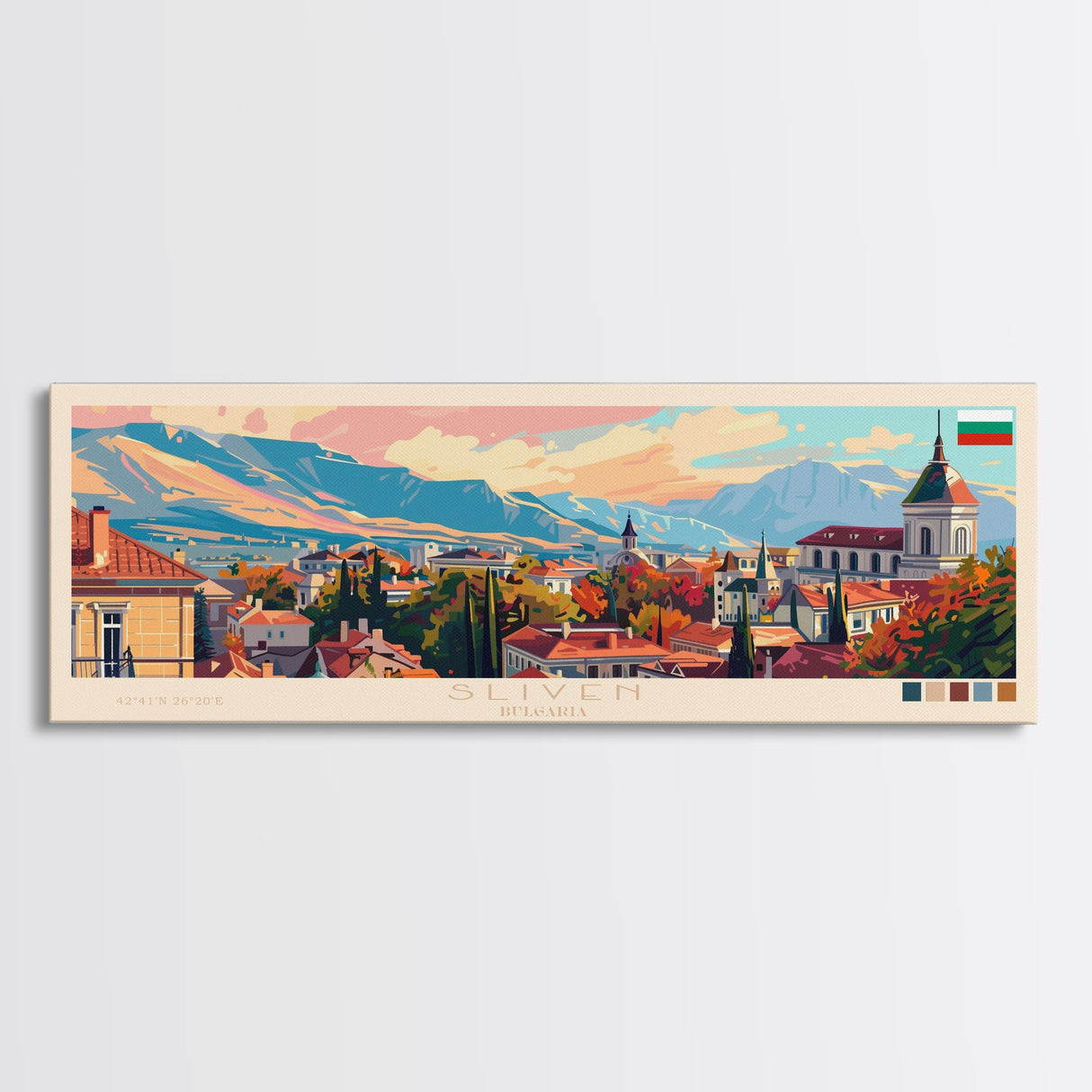 Sliven Bulgaria Wall Art, Panoramic Travel Poster, Panoramic Framed Canvas Print, City Wall Art, Wall Hanging Home Decor, Travel Art