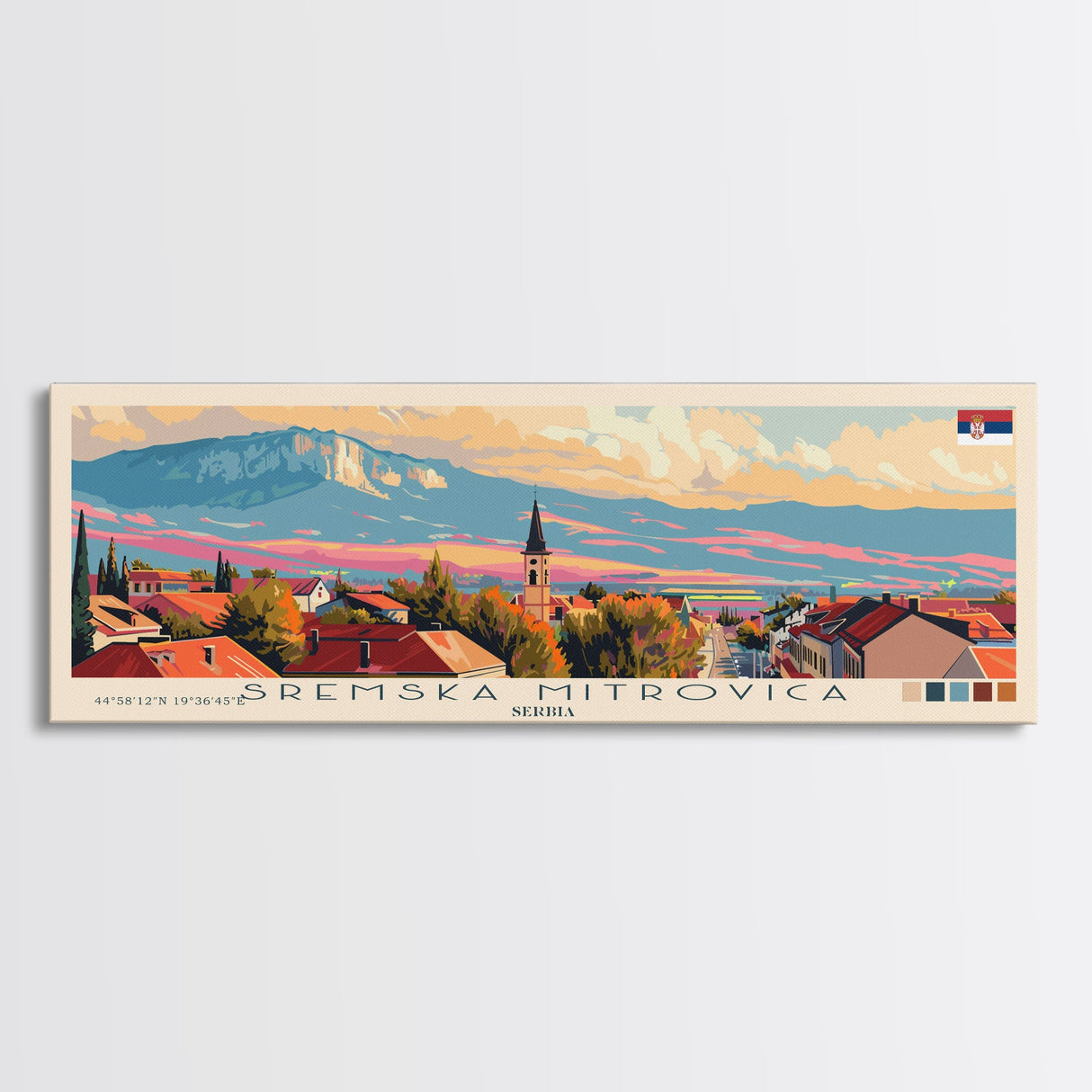 Sremska Mitrovica Serbia Travel Art, City Art, Framed Canvas Print or Metal Wall Art, Europe Travel Poster, Panoramic Wall Art, Extra Wide Wall Art