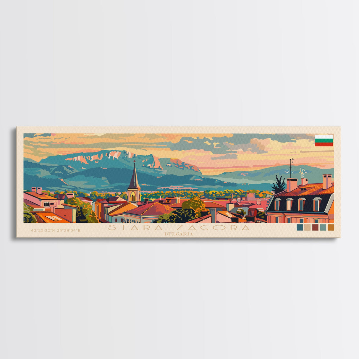 Stara Zagora Bulgaria Wall Art, Panoramic Travel Poster, Panoramic Framed Canvas Print, City Wall Art, Wall Hanging Home Decor, Travel Art