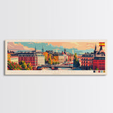 Stockholm Sweden Travel Art, City Art, Framed Canvas Print or Metal Wall Art, Europe Travel Poster, Panoramic Wall Art, Extra Wide Wall Art