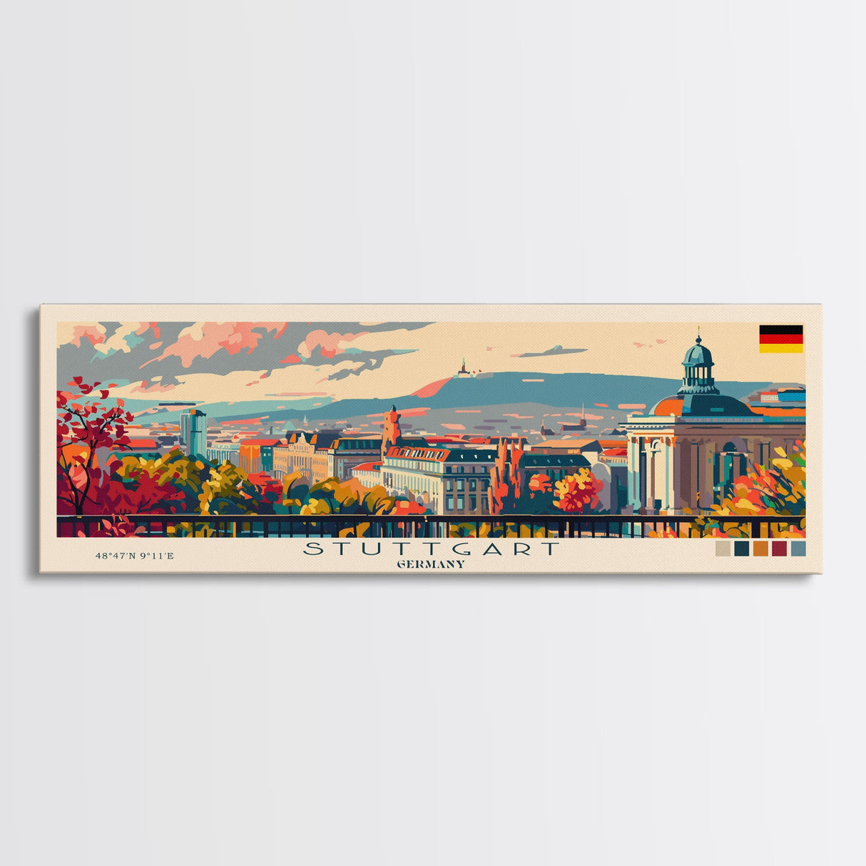 Stuttgart Germany Wall Art, Panoramic Travel Poster, Panoramic Framed Canvas Print, City Wall Art, Wall Hanging Home Decor, Travel Art