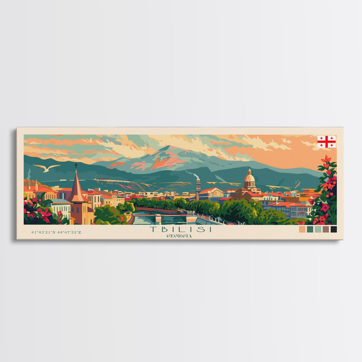 Tbilisi Georgia Travel Art, City Art, Framed Canvas Print or Metal Wall Art, Europe Travel Poster, Panoramic Wall Art, Extra Wide Wall Art