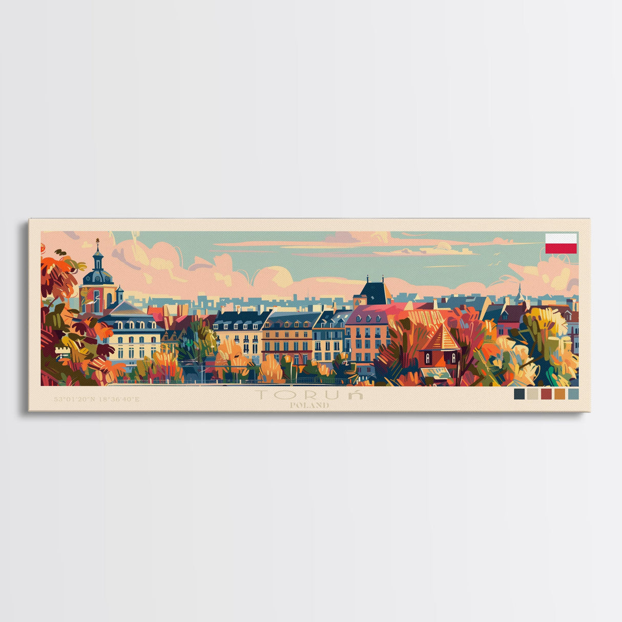 Torun Poland Travel Art, City Art, Framed Canvas Print or Metal Wall Art, Europe Travel Poster, Panoramic Wall Art, Extra Wide Wall Art