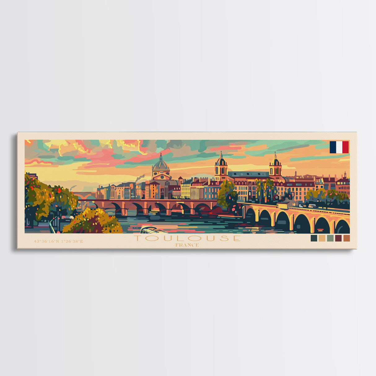 Toulouse France Wall Art, Panoramic Travel Poster, Panoramic Framed Canvas Print, City Wall Art, Wall Hanging Home Decor, Travel Art