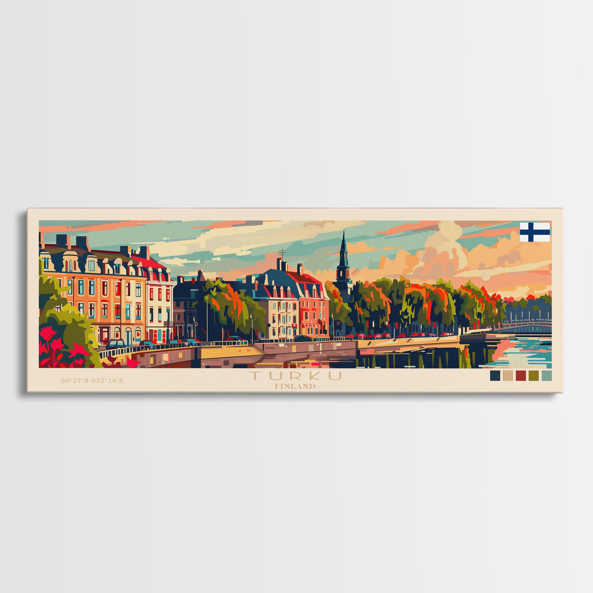 Turku Finland Wall Art, Panoramic Travel Poster, Panoramic Framed Canvas Print, City Wall Art, Wall Hanging Home Decor, Travel Art