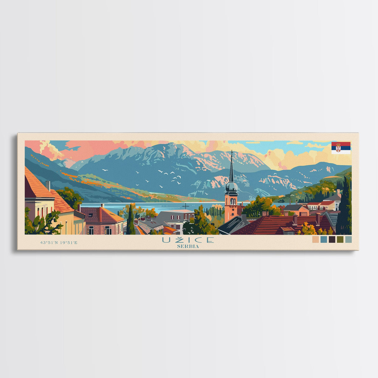 Užice Serbia Travel Print Wall Art, Panoramic City Art, Travel Art, Wall Decor, Vacation Gift, Framed Canvas Print Or Metal Art