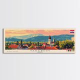 Varaždin Croatia Panoramic Travel Poster, Framed Canvas Print or Metal Wall Art, Travel Art, Home Decor, Panoramic Painting, Midcentury Art