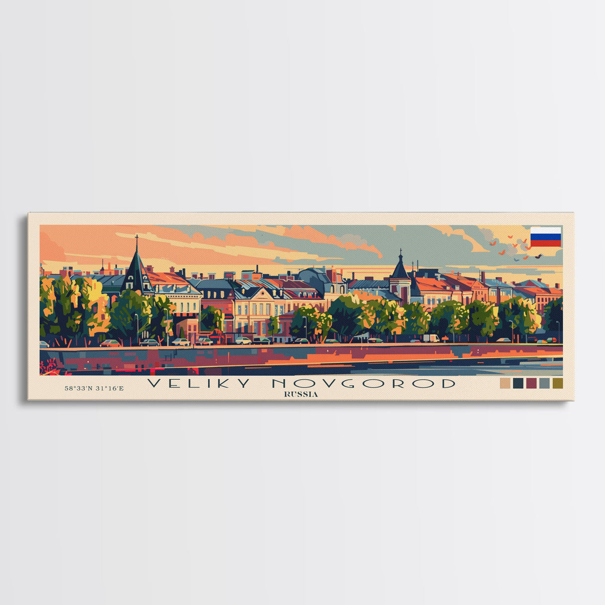 Veliky Novgorod Russia Wall Art, Panoramic Travel Poster, Panoramic Framed Canvas Print, City Wall Art, Wall Hanging Home Decor, Travel Art