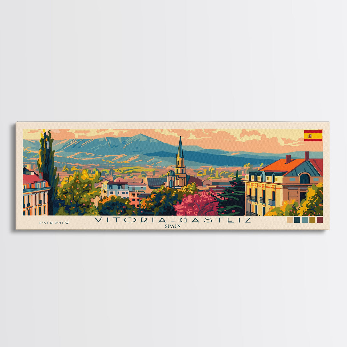 Vitoria Gasteiz Spain Travel Art, City Art, Framed Canvas Print or Metal Wall Art, Europe Travel Poster, Panoramic Wall Art, Extra Wide Wall Art