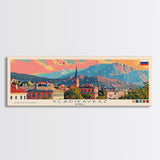 Vladikavkaz Russia Panoramic Travel Poster, Framed Canvas Print or Metal Wall Art, Travel Art, Home Decor, Panoramic Painting, Midcentury Art