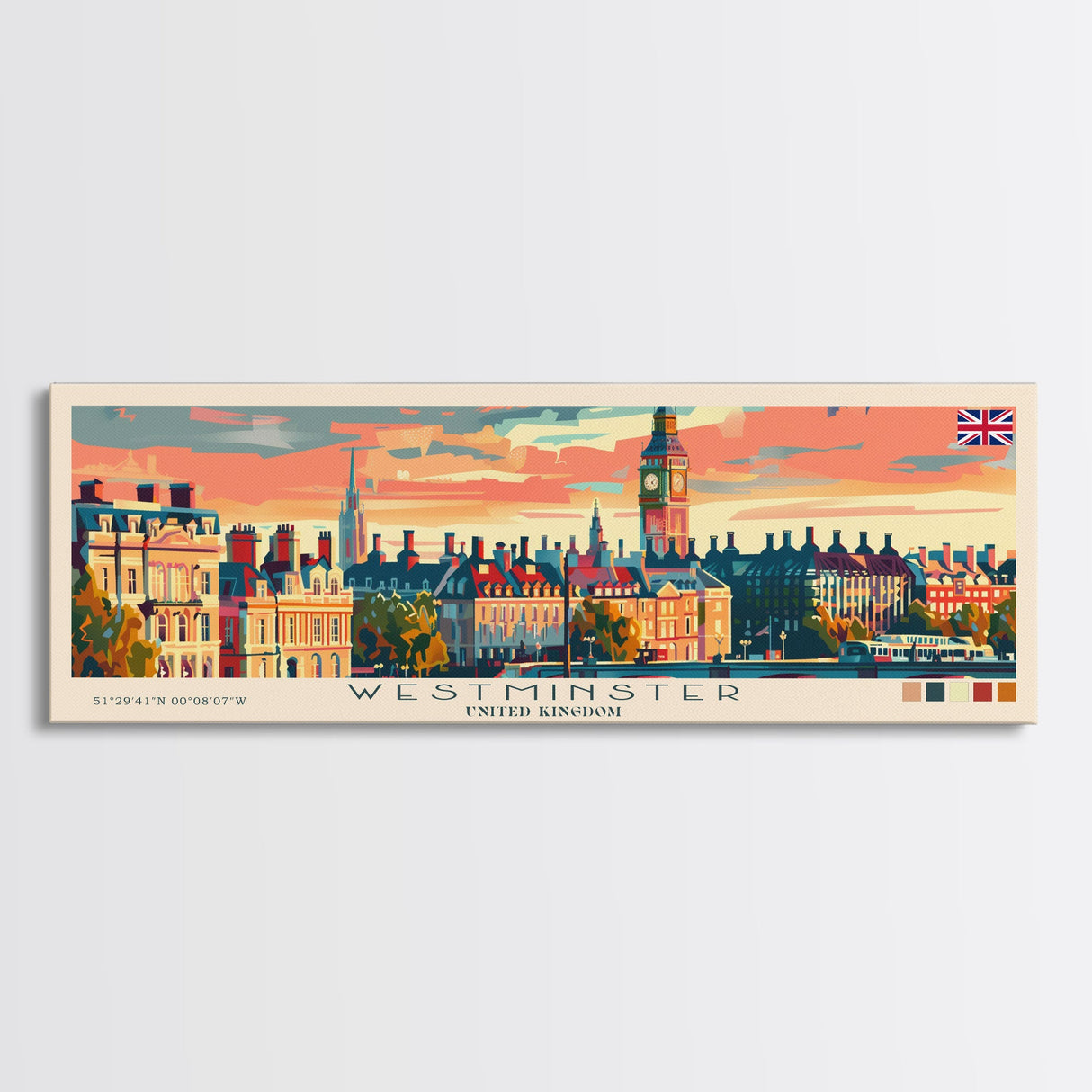 Westminster United Kingdom Wall Art, Panoramic Travel Poster, Panoramic Framed Canvas Print, City Wall Art, Wall Hanging Home Decor, Travel Art