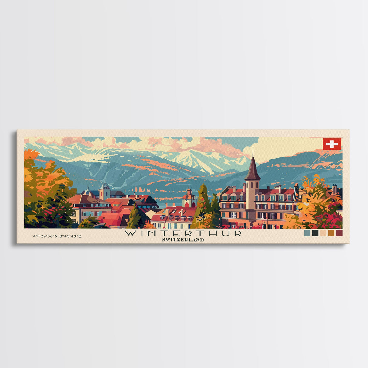 Winterthur Switzerland Travel Art, City Art, Framed Canvas Print or Metal Wall Art, Europe Travel Poster, Panoramic Wall Art, Extra Wide Wall Art