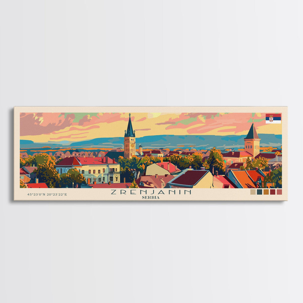 Zrenjanin Serbia Wall Art, Panoramic Travel Poster, Panoramic Framed Canvas Print, City Wall Art, Wall Hanging Home Decor, Travel Art