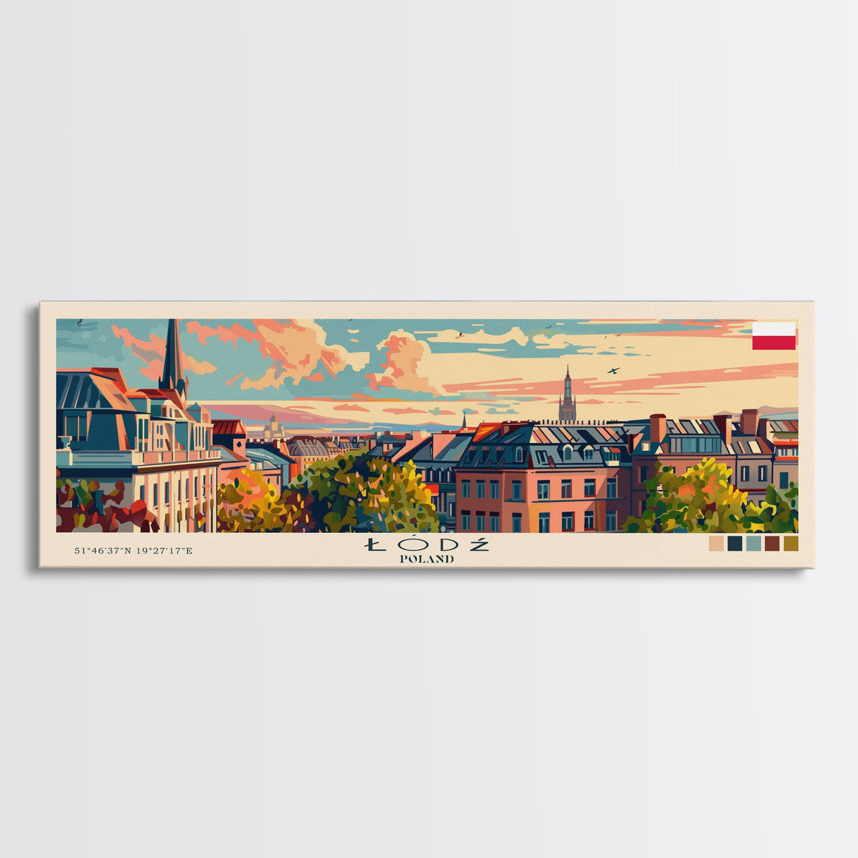 Łódź Poland Art, City Art, Framed Canvas Print or Metal Wall Art, Europe Travel Poster, Panoramic Wall Art, Extra Wide Wall Art