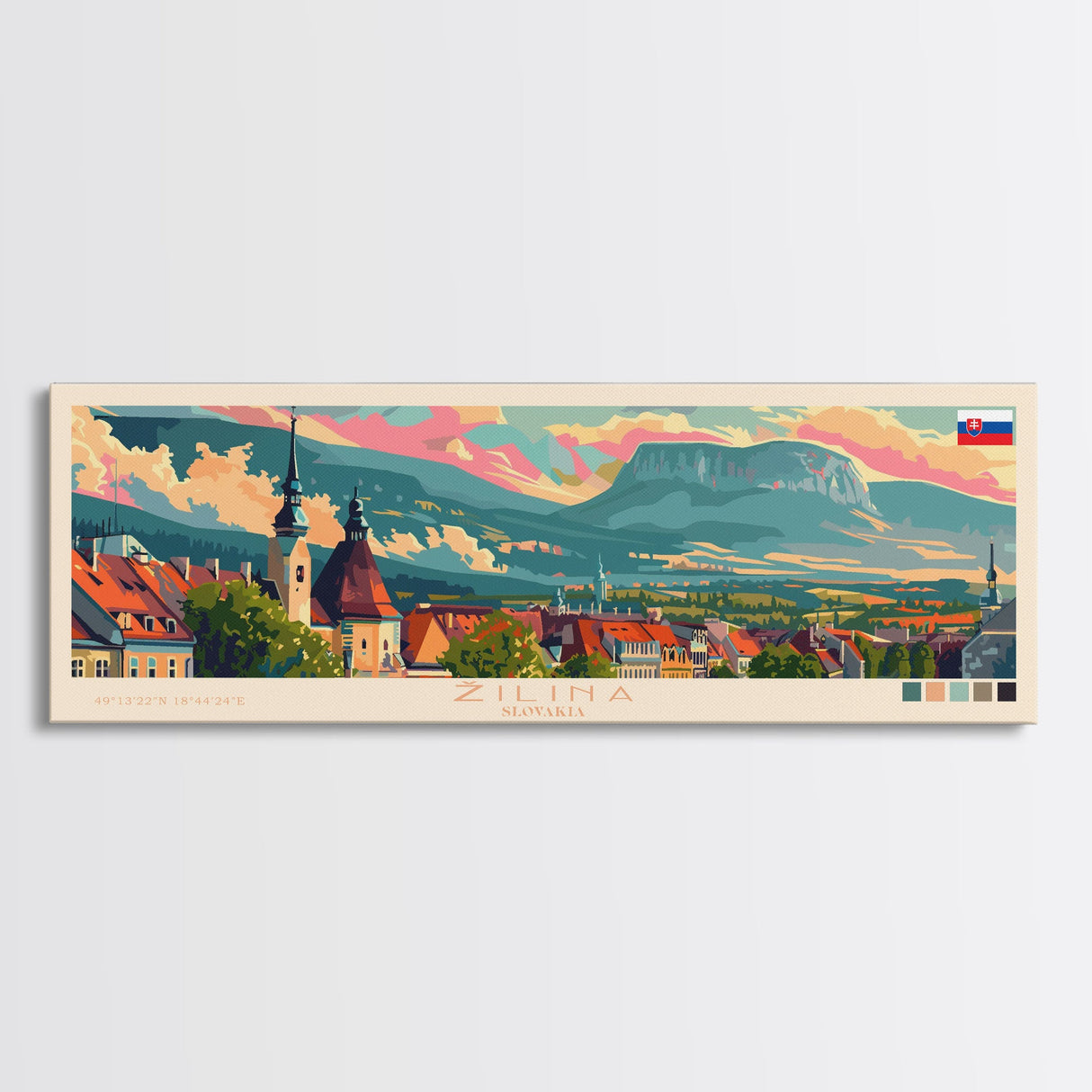 Zilina Slovakia Panoramic Travel Poster, Framed Canvas Print or Metal Wall Art, Travel Art, Home Decor, Panoramic Painting, Midcentury Art